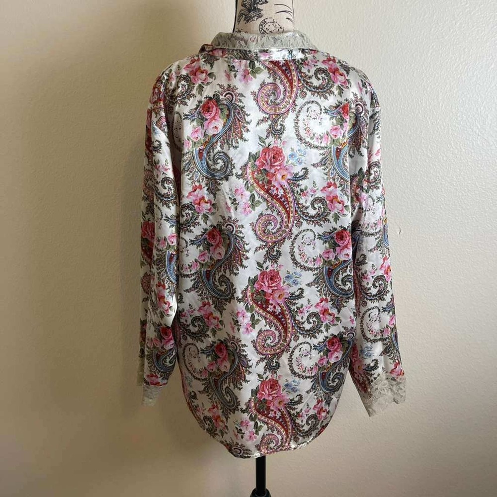 Victorias‎ Secret Vintage Gold Label Pajama Top Floral Paisley Lace Small Cream